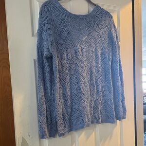 Light Blue Openwork Knit Sweater - Women